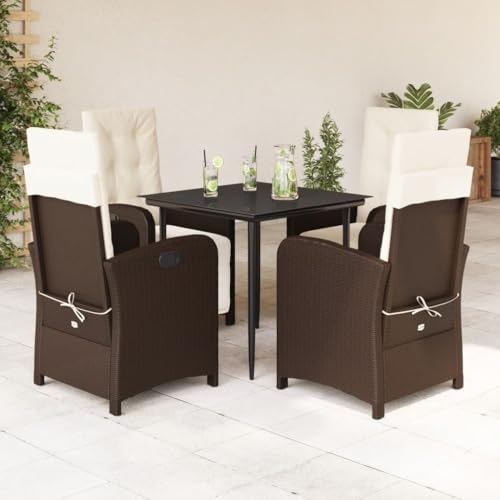Iiaky 5-TLG. Garten-Essgruppe mit Kissen GartenmöBel Set Garden Furniture Gartenset Tisch Und StüHle Essgruppe Outdoor Braun Poly Rattan // 3212332 von Iiaky