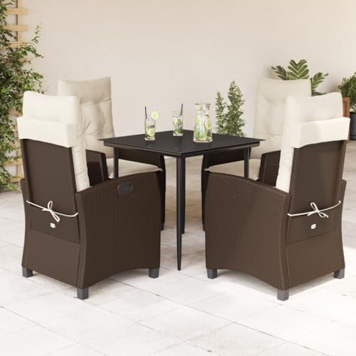 Iiaky 5-TLG. Garten-Essgruppe mit Kissen GartenmöBel Set Garden Furniture Gartenset Tisch Und StüHle Essgruppe Outdoor Braun Poly Rattan // 3212763 von Iiaky