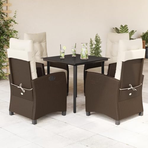 Iiaky 5-TLG. Garten-Essgruppe mit Kissen GartenmöBel Set Garden Furniture Gartenset Tisch Und StüHle Essgruppe Outdoor Braun Poly Rattan // 3212774 von Iiaky