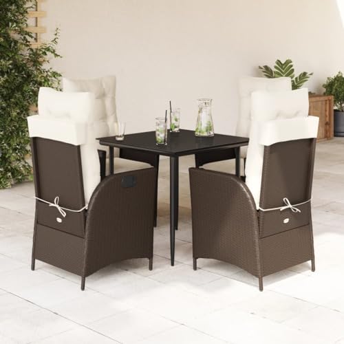 Iiaky 5-TLG. Garten-Essgruppe mit Kissen GartenmöBel Set Garden Furniture Gartenset Tisch Und StüHle Essgruppe Outdoor Braun Poly Rattan // 3213195 von Iiaky