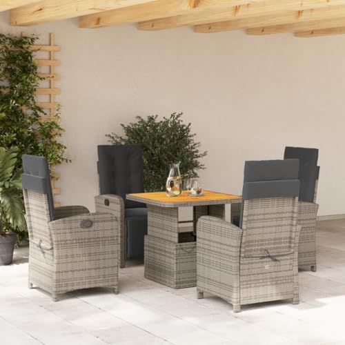 Iiaky 5-TLG. Garten-Essgruppe mit Kissen GartenmöBel Set Garden Furniture Gartenset Tisch Und StüHle Essgruppe Outdoor Grau Poly Rattan // 3277340 von Iiaky