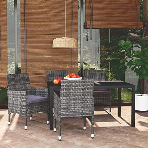 Iiaky 5-TLG. Garten-Essgruppe mit Kissen GartenmöBel Set Garden Furniture Gartenset Tisch Und StüHle Essgruppe Outdoor Poly Rattan Grau von Iiaky