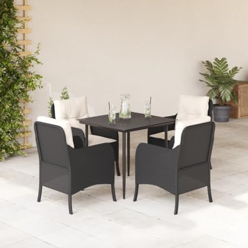 Iiaky 5-TLG. Garten-Essgruppe mit Kissen GartenmöBel Set Garden Furniture Gartenset Tisch Und StüHle Essgruppe Outdoor Schwarz Poly Rattan // 3211907 von Iiaky