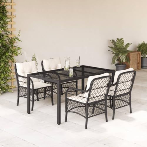 Iiaky 5-TLG. Garten-Essgruppe mit Kissen GartenmöBel Set Garden Furniture Gartenset Tisch Und StüHle Essgruppe Outdoor Schwarz Poly Rattan // 3212020 von Iiaky