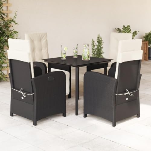 Iiaky 5-TLG. Garten-Essgruppe mit Kissen GartenmöBel Set Garden Furniture Gartenset Tisch Und StüHle Essgruppe Outdoor Schwarz Poly Rattan // 3212522 von Iiaky