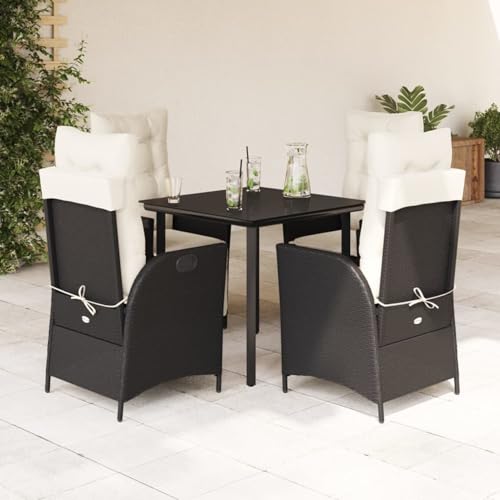 Iiaky 5-TLG. Garten-Essgruppe mit Kissen GartenmöBel Set Garden Furniture Gartenset Tisch Und StüHle Essgruppe Outdoor Schwarz Poly Rattan // 3213166 von Iiaky
