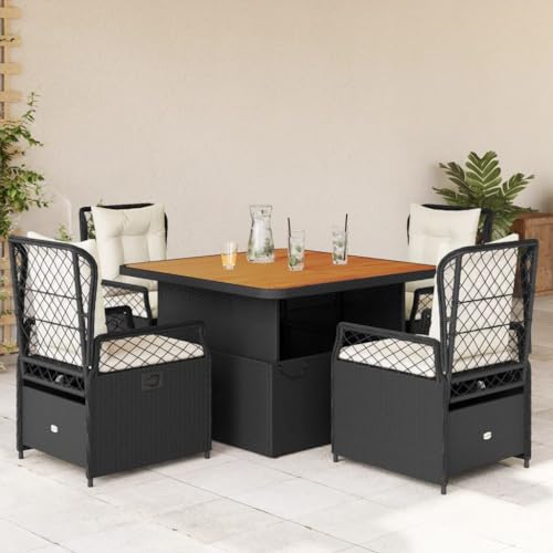Iiaky 5-TLG. Garten-Essgruppe mit Kissen GartenmöBel Set Garden Furniture Gartenset Tisch Und StüHle Essgruppe Outdoor Schwarz Poly Rattan // 3262912 von Iiaky