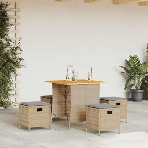 Iiaky 5-TLG. Garten-Essgruppe mit Kissen GartenmöBel TerrassenmöBel Garten Sitzgruppe Essgruppe Garten MöBel Set Beige Poly Rattan // 365423 von Iiaky