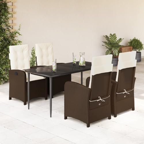 Iiaky 5-TLG. Garten-Essgruppe mit Kissen GartenmöBel TerrassenmöBel Garten Sitzgruppe Essgruppe Garten MöBel Set Braun Poly Rattan // 3212334 von Iiaky
