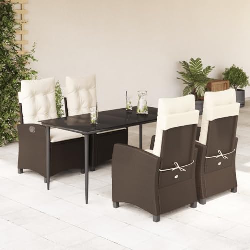Iiaky 5-TLG. Garten-Essgruppe mit Kissen GartenmöBel TerrassenmöBel Garten Sitzgruppe Essgruppe Garten MöBel Set Braun Poly Rattan // 3212766 von Iiaky