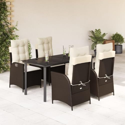 Iiaky 5-TLG. Garten-Essgruppe mit Kissen GartenmöBel TerrassenmöBel Garten Sitzgruppe Essgruppe Garten MöBel Set Braun Poly Rattan // 3213208 von Iiaky