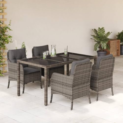Iiaky 5-TLG. Garten-Essgruppe mit Kissen GartenmöBel TerrassenmöBel Garten Sitzgruppe Essgruppe Garten MöBel Set Grau Poly Rattan // 3211856 von Iiaky