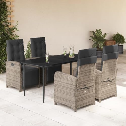 Iiaky 5-TLG. Garten-Essgruppe mit Kissen GartenmöBel TerrassenmöBel Garten Sitzgruppe Essgruppe Garten MöBel Set Grau Poly Rattan // 3212559 von Iiaky