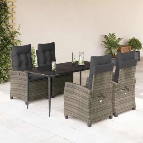 Iiaky 5-TLG. Garten-Essgruppe mit Kissen GartenmöBel TerrassenmöBel Garten Sitzgruppe Essgruppe Garten MöBel Set Grau Poly Rattan // 3212786 von Iiaky