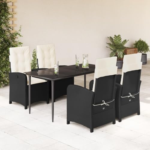 Iiaky 5-TLG. Garten-Essgruppe mit Kissen GartenmöBel TerrassenmöBel Garten Sitzgruppe Essgruppe Garten MöBel Set Schwarz Poly Rattan // 3212294 von Iiaky