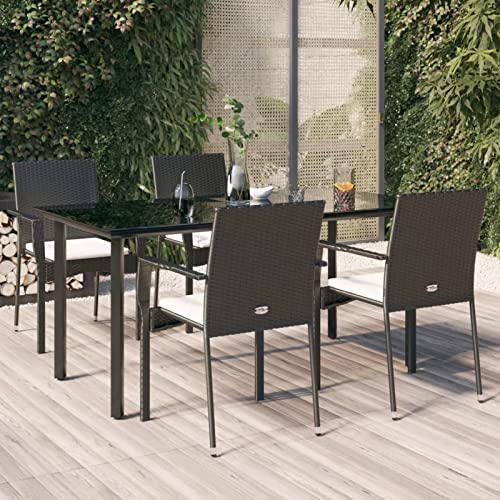 Iiaky 5-TLG. Garten-Essgruppe mit Kissen Gartentisch Mit StüHlen Set Outdoor Dining Set Gartengarnitur Wetterfest Gartentisch Set Mit 5 StüHlen Schwarz Poly Rattan von Iiaky