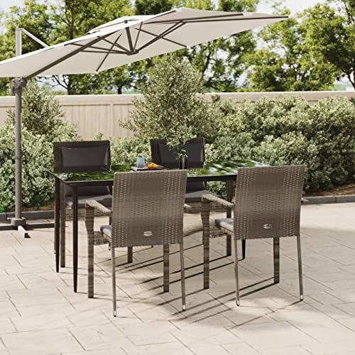 Iiaky 5-TLG. Garten-Essgruppe mit Kissen Gartentisch Set Mit 5 StüHlen GartenmöBeln TerrassenmöBel-Set Terrasse Set GartenmöBel Sitzgruppe Schwarz und Grau Poly Rattan von Iiaky