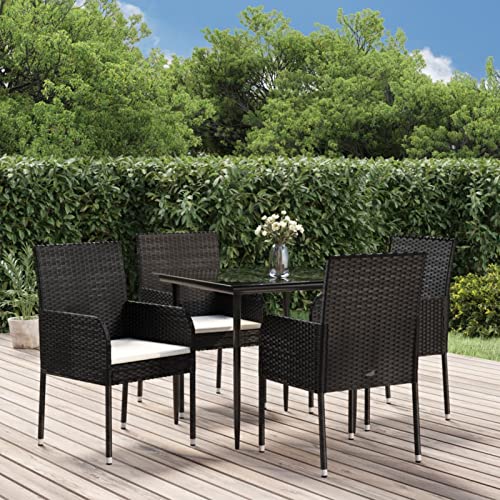 Iiaky 5-TLG. Garten-Essgruppe mit Kissen Gartentisch Set Mit 5 StüHlen Gartentisch Mit StüHlen Set Outdoor Dining Set Gartengarnitur Wetterfest Schwarz Poly Rattan Iiaky 5-TLG. Garten-Essgruppe mit Kissen Gartentisch Set Mit 5 StüHlen Gartentisch Mit StüHlen Set Outdoor Dining Set Gartengarnitur Wetterfest Schwarz Poly Rattan von Iiaky