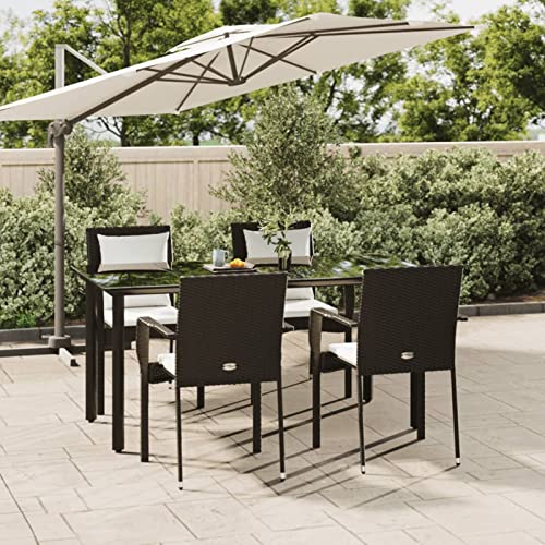 Iiaky 5-TLG. Garten-Essgruppe mit Kissen Gartentisch Set Mit 5 StüHlen Outdoor Dining Set Gartentisch Mit StüHlen Set Gartentisch Und StüHle Schwarz Poly Rattan von Iiaky