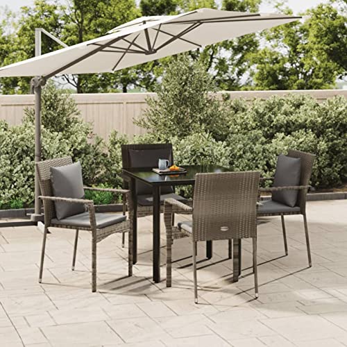 Iiaky 5-TLG. Garten-Essgruppe mit Kissen Gartentisch Set Mit 5 StüHlen Outdoor Dining Set Gartentisch Und StüHle Gartentisch Mit StüHlen Set Schwarz und Grau Poly Rattan von Iiaky