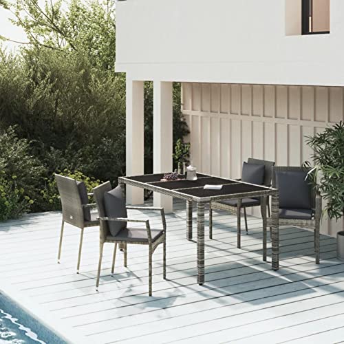 Iiaky 5-TLG. Garten-Essgruppe mit Kissen Gartentisch Und GartenstüHle Garten-Essgruppe Patio Dining Set BalkonmöBel TerrassenmöBel-Set Grau Poly Rattan von Iiaky
