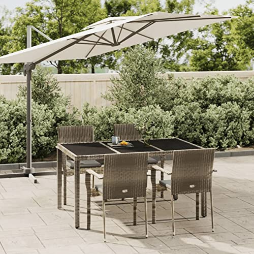 Iiaky 5-TLG. Garten-Essgruppe mit Kissen Gartentisch Und GartenstüHle Patio Dining Set BalkonmöBel TerrassenmöBel-Set Garten-Essgruppe Grau Poly Rattan von Iiaky