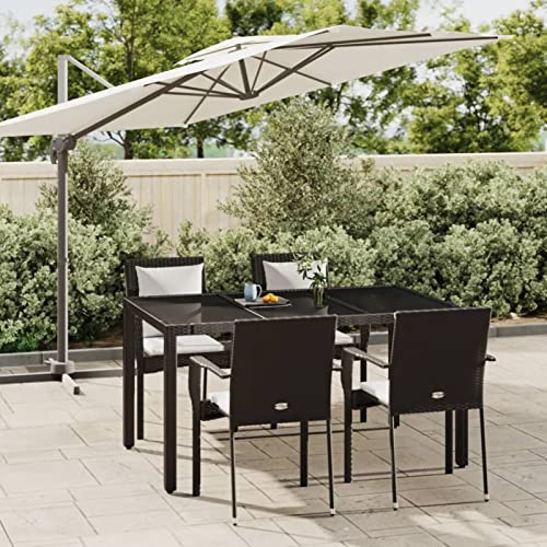 Iiaky 5-TLG. Garten-Essgruppe mit Kissen Gartentisch Und GartenstüHle Patio Dining Set BalkonmöBel TerrassenmöBel-Set Garten-Essgruppe Schwarz Poly Rattan von Iiaky