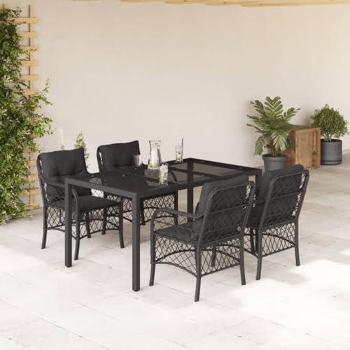 Iiaky 5-TLG. Garten-Essgruppe mit Kissen Outdoor MöBel Gartenlounge Outdoor Lounge MöBel Outdoor Garten Essgruppe Schwarz Poly Rattan // 3212026 von Iiaky