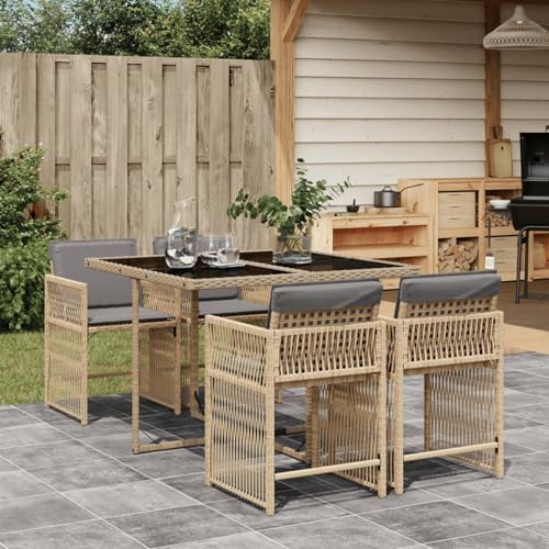 Iiaky 5-TLG. Garten-Essgruppe mit Kissen Sitzgruppe Outdoor TerrassenmöBel Terrassen-Sitzgruppe Garten-Essgruppe Beigemischung Poly Rattan // 3211620 von Iiaky