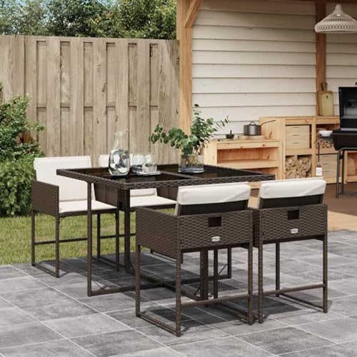 Iiaky 5-TLG. Garten-Essgruppe mit Kissen Sitzgruppe Outdoor TerrassenmöBel Terrassen-Sitzgruppe Garten-Essgruppe Braun Poly Rattan // 3211257 von Iiaky