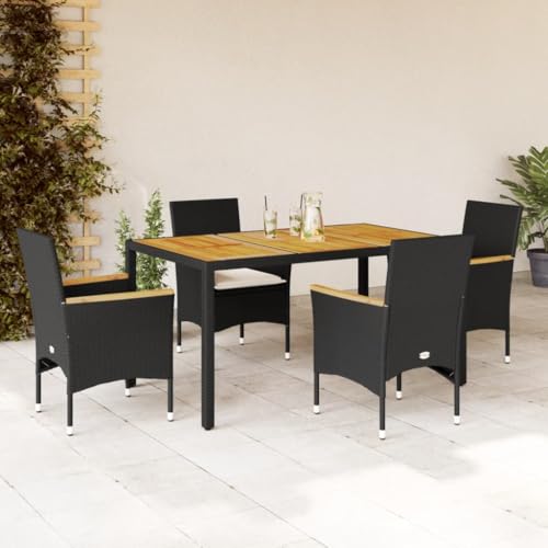 Iiaky 5-TLG. Garten-Essgruppe mit Kissen Sitzgruppe Outdoor TerrassenmöBel Terrassen-Sitzgruppe Garten-Essgruppe Schwarz Poly Rattan Akazie // 3278629 von Iiaky