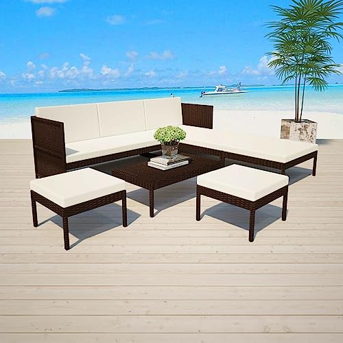 Iiaky 6-TLG. Garten-Lounge-Set mit Auflagen Lounge GartenmöBel Set Patio Dining Set GartenmöBel Set Garten-Essgruppe Poly Rattan Braun 43009 von Iiaky