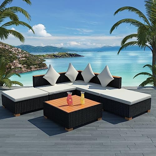 Iiaky 6-TLG. Garten-Lounge-Set mit Auflagen Lounge GartenmöBel Set Patio Dining Set GartenmöBel Set Garten-Essgruppe Poly Rattan Schwarz 42755 von Iiaky