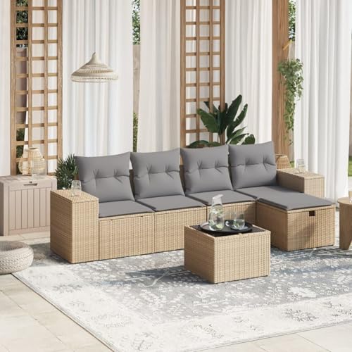 Iiaky 6-TLG. Garten-Sofagarnitur mit Kissen Outdoor Gartenlounge TerrassenmöBel Garten LoungemöBel Set Lounge Sofa Beige Poly Rattan // 3264405 Iiaky 6-TLG. Garten-Sofagarnitur mit Kissen Outdoor Gartenlounge TerrassenmöBel Garten LoungemöBel Set Lounge Sofa Beige Poly Rattan // 3264405 von Iiaky