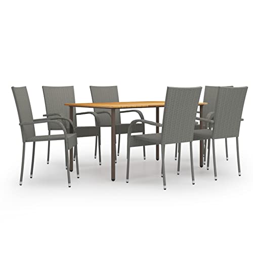 Iiaky 7-TLG. Garten-Essgruppe GartenmöBel Set Lounge MöBel Outdoor Outdoor Table Gartentisch Und StüHle Poly Rattan Grau von Iiaky