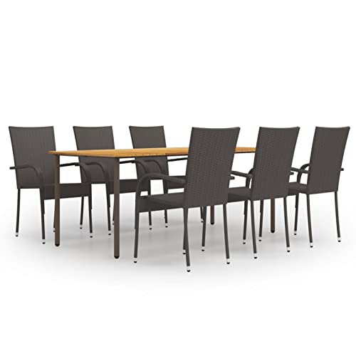 Iiaky 7-TLG. Garten-Essgruppe GartenmöBeln TerrassenmöBel Essgruppen Gartenset Tisch Und StüHle Poly Rattan Braun von Iiaky