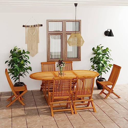Iiaky 7-TLG. Garten-Essgruppe Massivholz Teak Garten Barset Barhocker Outdoor Wetterfest Garden Bar Set // 3059609 von Iiaky