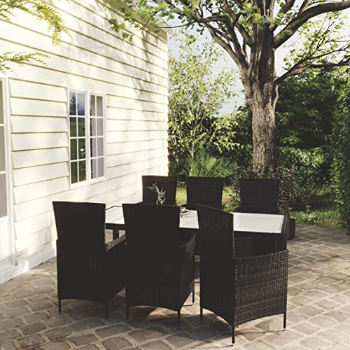 Iiaky 7-TLG. Garten-Essgruppe mit Auflagen GartenmöBel Set Garten Tische FüR DraußEn Sitzgruppe Outdoor Gartentisch Set Poly Rattan Schwarz 3094829 von Iiaky