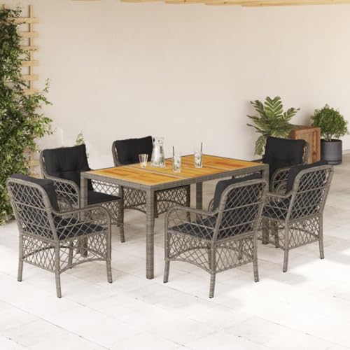 Iiaky 7-TLG. Garten-Essgruppe mit Kissen Garten Essgruppe Outdoor MöBel Gartenlounge Outdoor Lounge MöBel Outdoor Grau Poly Rattan // 3212051 Iiaky 7-TLG. Garten-Essgruppe mit Kissen Garten Essgruppe Outdoor MöBel Gartenlounge Outdoor Lounge MöBel Outdoor Grau Poly Rattan // 3212051 von Iiaky