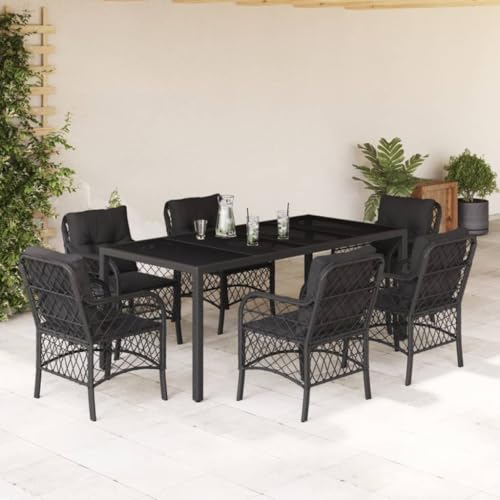Iiaky 7-TLG. Garten-Essgruppe mit Kissen Garten Essgruppe Outdoor MöBel Gartenlounge Outdoor Lounge MöBel Outdoor Schwarz Poly Rattan // 3212028 von Iiaky