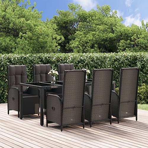Iiaky 7-TLG. Garten-Essgruppe mit Kissen Gartenlounge Outdoor Garten Essgruppe Gartentisch Set Garten Sitzgruppe Schwarz Poly Rattan von Iiaky