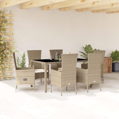 Iiaky 7-TLG. Garten-Essgruppe mit Kissen GartenmöBel Set Garden Furniture Gartenset Tisch Und StüHle Essgruppe Outdoor Beige Poly Rattan // 3277577 Iiaky 7-TLG. Garten-Essgruppe mit Kissen GartenmöBel Set Garden Furniture Gartenset Tisch Und StüHle Essgruppe Outdoor Beige Poly Rattan // 3277577 von Iiaky
