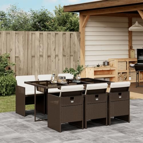 Iiaky 7-TLG. Garten-Essgruppe mit Kissen GartenmöBel Set Garden Furniture Gartenset Tisch Und StüHle Essgruppe Outdoor Braun Poly Rattan // 3277676 von Iiaky