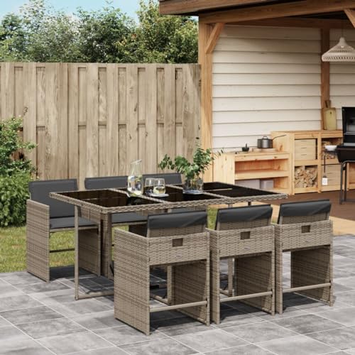 Iiaky 7-TLG. Garten-Essgruppe mit Kissen GartenmöBel Set Garden Furniture Gartenset Tisch Und StüHle Essgruppe Outdoor Grau Poly Rattan // 3277855 von Iiaky