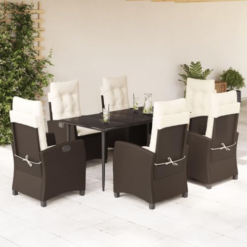 Iiaky 7-TLG. Garten-Essgruppe mit Kissen GartenmöBel TerrassenmöBel Garten Sitzgruppe Essgruppe Garten MöBel Set Braun Poly Rattan // 3212768 von Iiaky