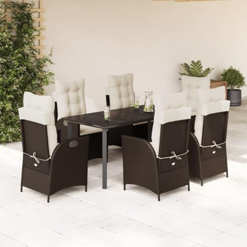 Iiaky 7-TLG. Garten-Essgruppe mit Kissen GartenmöBel TerrassenmöBel Garten Sitzgruppe Essgruppe Garten MöBel Set Braun Poly Rattan // 3213210 von Iiaky