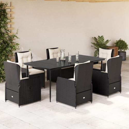 Iiaky 7-TLG. Garten-Essgruppe mit Kissen GartenmöBel TerrassenmöBel Garten Sitzgruppe Essgruppe Garten MöBel Set Schwarz Poly Rattan // 3262831 von Iiaky