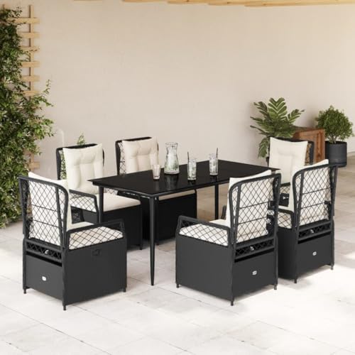 Iiaky 7-TLG. Garten-Essgruppe mit Kissen GartenmöBel TerrassenmöBel Garten Sitzgruppe Essgruppe Garten MöBel Set Schwarz Poly Rattan // 3262961 von Iiaky
