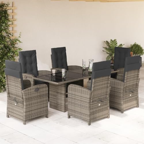 Iiaky 7-TLG. Garten-Essgruppe mit Kissen Gartenset Tisch Und StüHle GartenmöBel Set Garden Furniture Essgruppe Outdoor Grau Poly Rattan // 3212257 von Iiaky