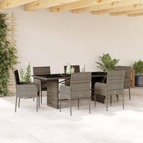 Iiaky 7-TLG. Garten-Essgruppe mit Kissen Gartenset Tisch Und StüHle GartenmöBel Set Garden Furniture Essgruppe Outdoor Grau Poly Rattan // 3213508 von Iiaky